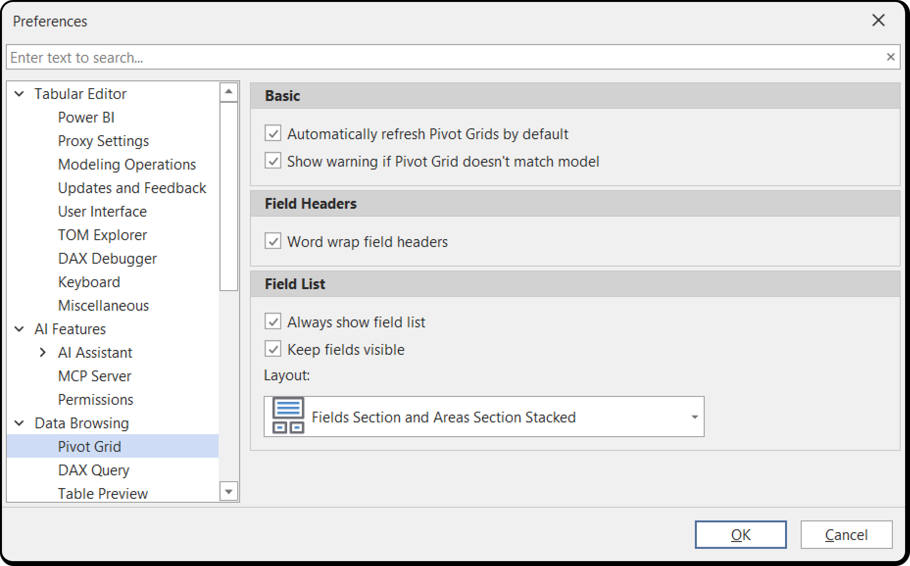 Pivot Grid preferences