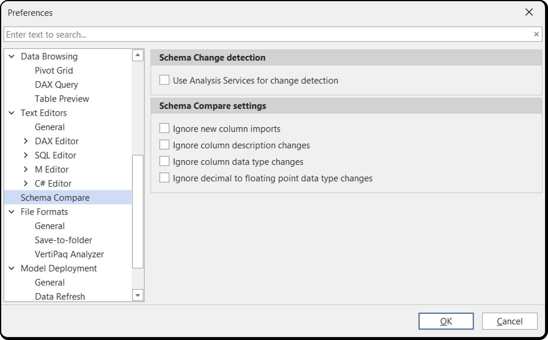 Schema Compare preferences