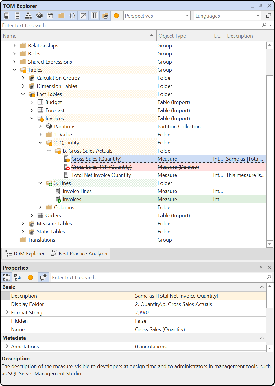 Unsaved changes in the TOM Explorer and the Properties view