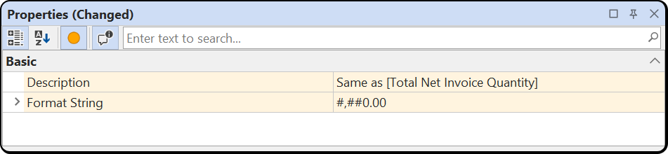 Show changes filter in the Properties view