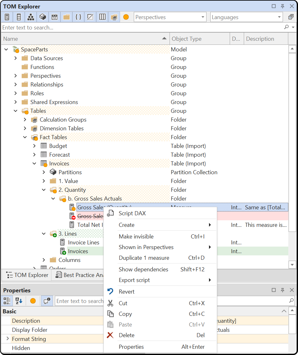 Revert an object in the TOM Explorer