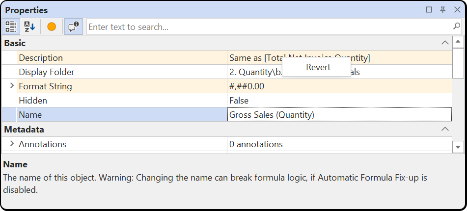 Properties view with unsaved changes